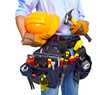 Photo: Worker with a tool belt. Construction. Worker with a tool belt. Construction.