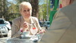 Video: Senior Women Enjoying Dessert At Outdoor Cafe Senior Women Enjoying Dessert At Outdoor Cafe