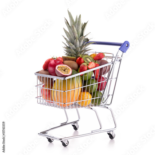 Photo: shopping cart with fruits shopping cart with fruits