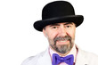 Portrait of happy middle-aged man in a hat