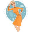Vektor: Ill young woman complaints about back pain Ill young woman complaints about back pain