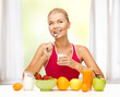 young woman eating healthy breakfast