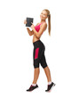 sporty woman with tablet pc