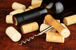 Wine and corks on wooden table