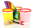 Set for painting: paint pots, brushes, palette of colors