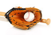 Baseball glove, bat and ball isolated on white