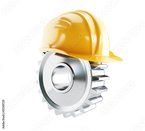 Illustration: machine gear construction helmet on a white background machine gear construction helmet on a white background