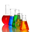 Test tubes with colorful liquids isolated on white