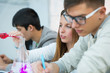 High School students. Group of students working at chemistry cla