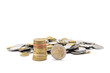 stack of coins near a heap of coins