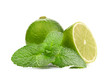 Limes and mint isolated on white background