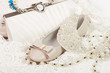 White shoes and bag with pearls beads