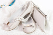 White shoes and bag with pearls beads