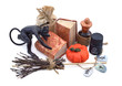 Devil figurine with halloween objects