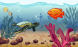 underwater world with marine animals. fish, shell, jellyfish