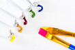 Photo: acrylic paint in tubes and brushes acrylic paint in tubes and brushes