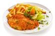 Photo: Pork chop, French fries and vegetables Pork chop, French fries and vegetables