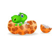 Cartoon illustration of a baby dinosaur hatching