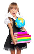 Little girl with globe and books