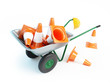 Illustrazione: wheelbarrow traffic cones ,road cone on a white background wheelbarrow traffic cones ,road cone on a white background