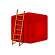 Red cube and wooden ladder