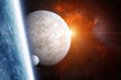 Planet Earth with Moons and Nebula on Background