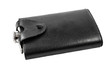 Flask made of leather and stainless steel.