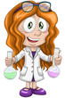 Girl scientist chemist character cartoon vector illustration