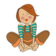 romantic girl, is sitting barefoot