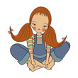 romantic girl, is sitting barefoot
