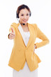 Smiling call center operator business woman