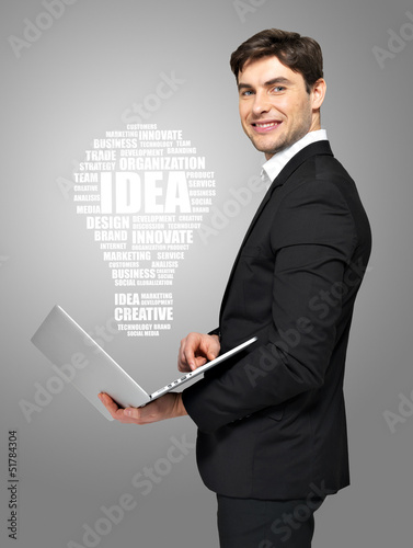 Photo: businessman with laptop and lamp businessman with laptop and lamp