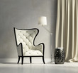 Luxury contemporary elegant armchair with stool and lamp