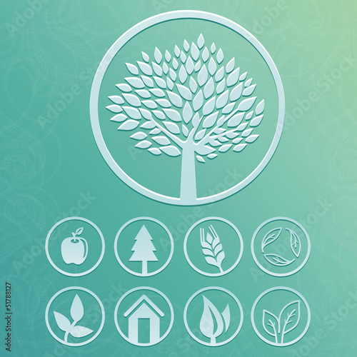 Vector: Vector round labels with tree and nature icons Vector round labels with tree and nature icons