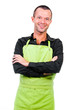 Happy man with an apron isolated on a white background