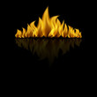 fire and flames reflected on a black background