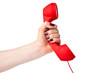 classic telephone receiver in hand isolated on white background