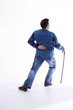 a young man with a cane