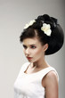 Beautiful Bride Fashion Model. Hairdo with Vernal Flowers