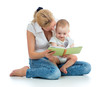 mother reading a book to her baby boy