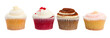row of  cupcakes on white