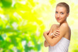 Young healthy girl on floral background