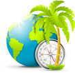 Earth, compass, palm