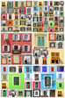 abstract wall with many colorful old windows with shutters