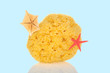 Bath sponge isolated on blue background.