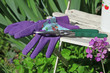 gants et sécateur sur chaise en bois
