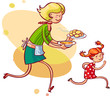 Mom feeding daughter