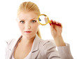 Young attractive smiling businesswoman holding