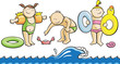 cartoon illustration with fun children on a beach