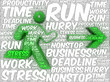 Word art illustration of a running human followed by an arrow